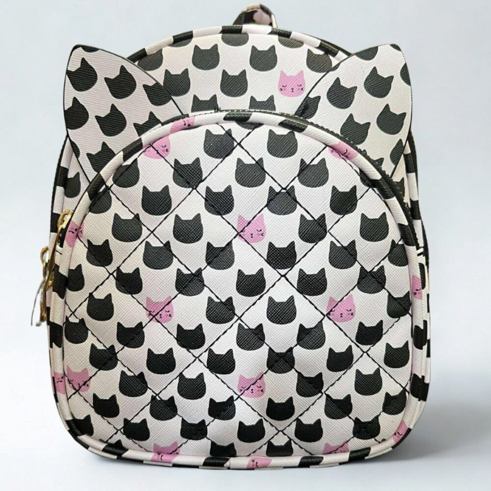Pink and Black Cat Print Convertible Mini Backpack